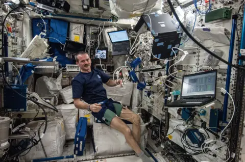 Nasa Astronaut Chris Hadfield inside a living area on the International Space Station