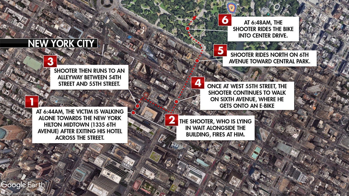 A map shows the known locations of the suspected killer of Brian Thompson, CEO of UnitedHealthcare.