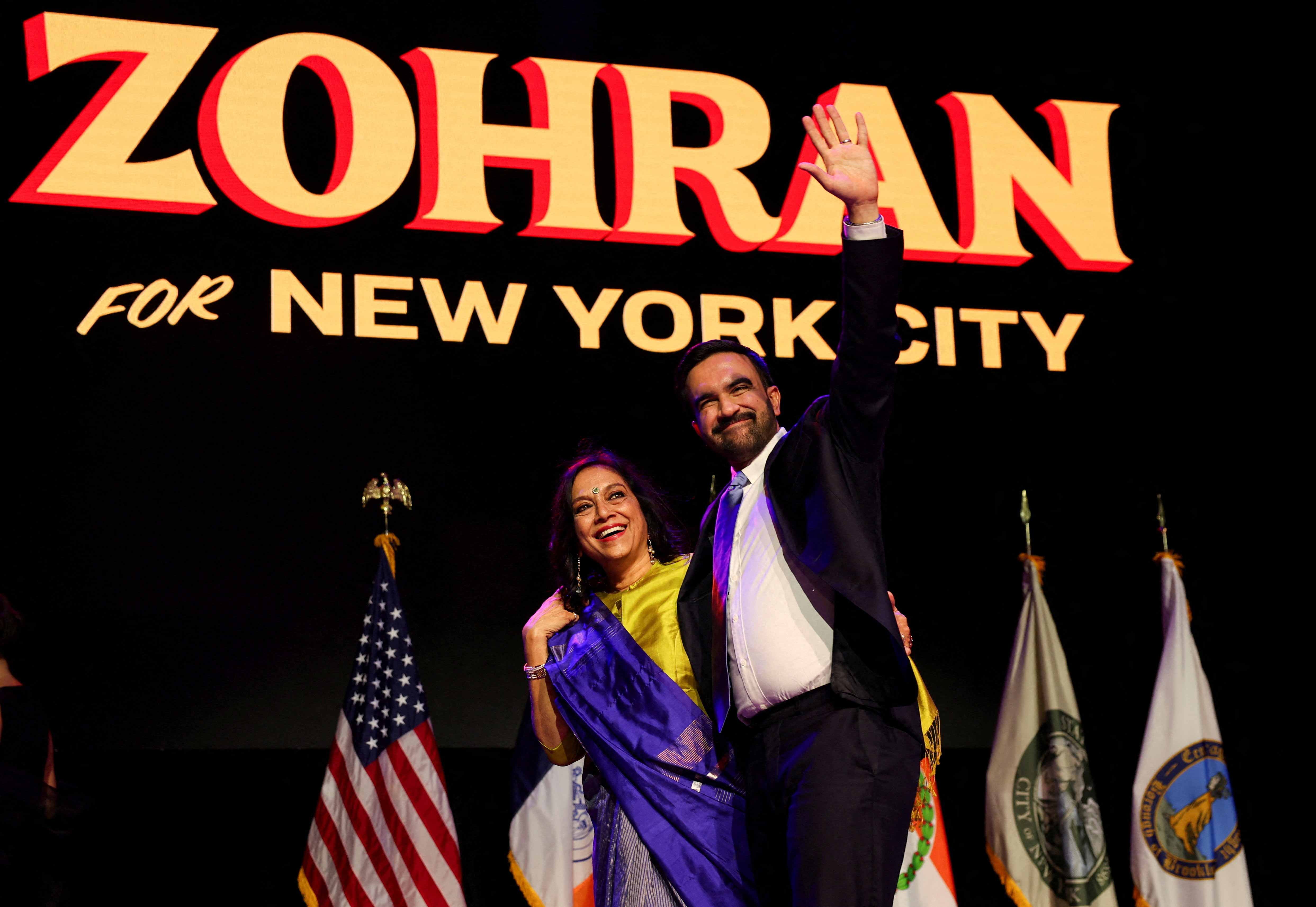 Democratic candidate for New York City mayor Zohran Mamdani waves next to his mother Mira Nair onstage after winning the 2025 New York City Mayoral race, at an election night rally in the Brooklyn borough of New York City, New York, US, November 4, 2025. — Reuters
