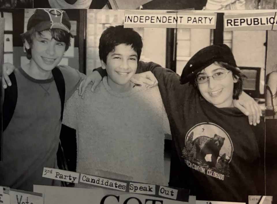 Zohran aged 12 with his two friends John McAuliff (left) and Evan Roth Smith (right) at school. — The Telegraph